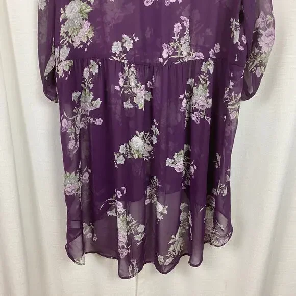 Torrid Purple Floral Chiffon Hi-Lo Tunic Blouse Sz.2 - Picture 11 of 14
